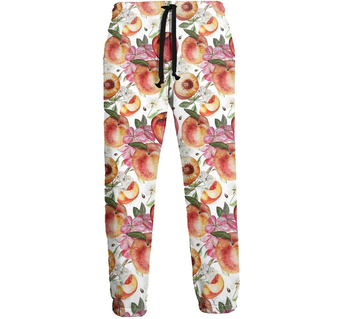 Personalized Peaches And Flowers Graphric Casual Sweatpants, Joggers Pants With Drawstring For Men, Women