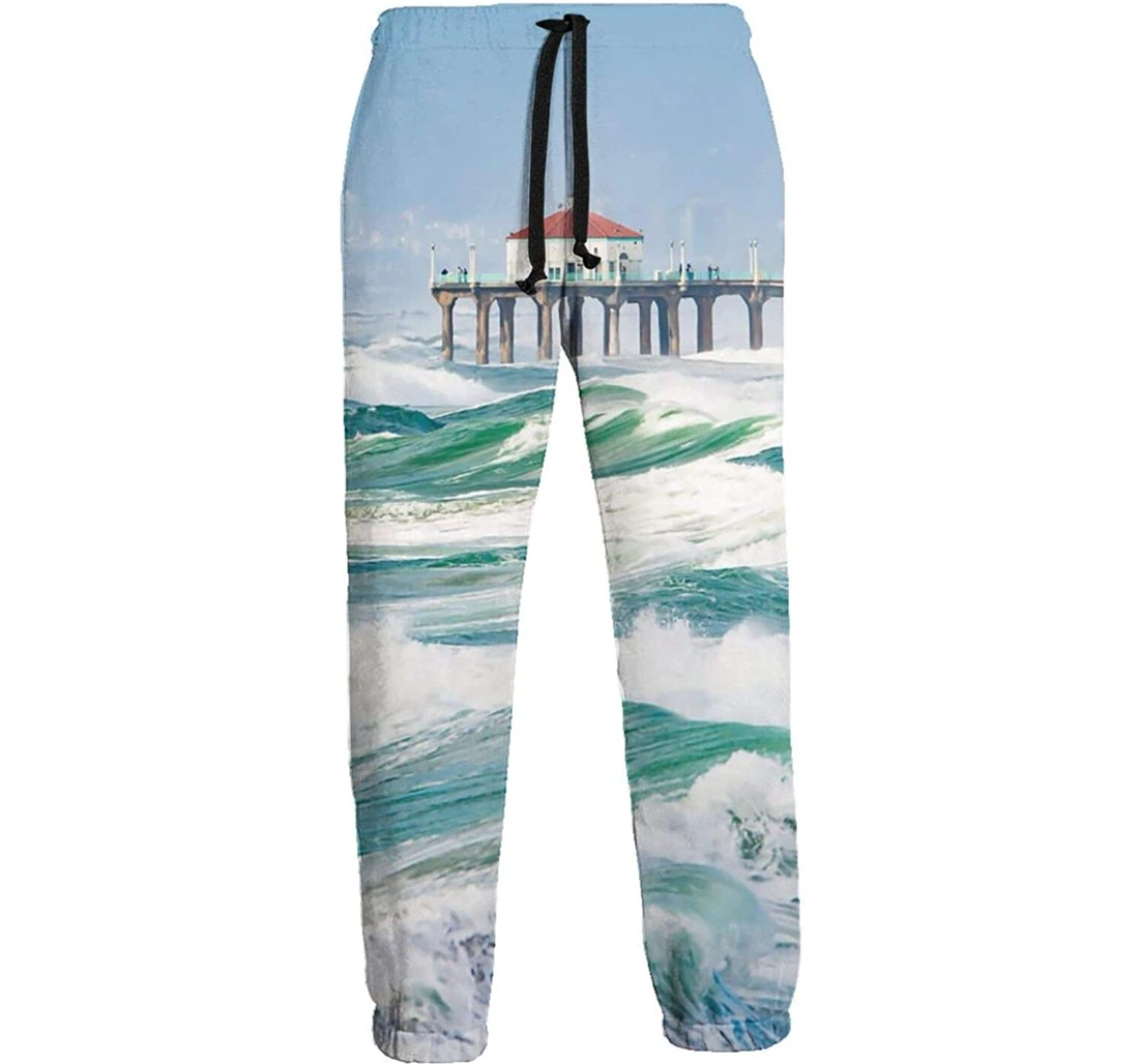 Personalized Orange Pier Windy Day Graphric Casual Sweatpants, Joggers Pants With Drawstring For Men, Women