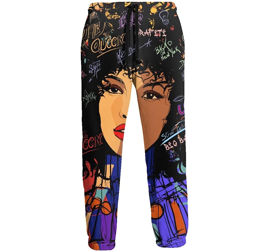 Personalized Beautiful Afro American Fashion Model Graphric Casual Sweatpants, Joggers Pants With Drawstring For Men, Women