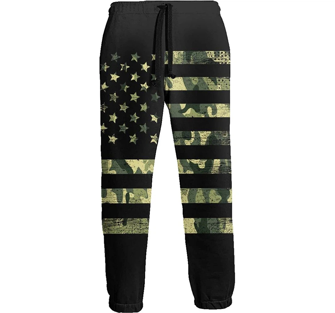 Personalized American Flag Camouflage Grunge Style Graphric Casual Sweatpants, Joggers Pants With Drawstring For Men, Women