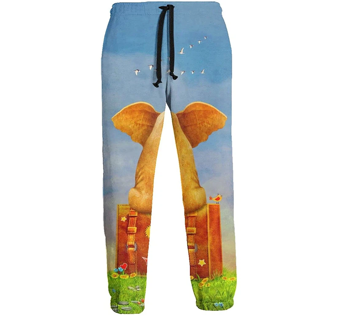 Personalized Elephant Sitting On The Suitcase Graphric Casual Sweatpants, Joggers Pants With Drawstring For Men, Women