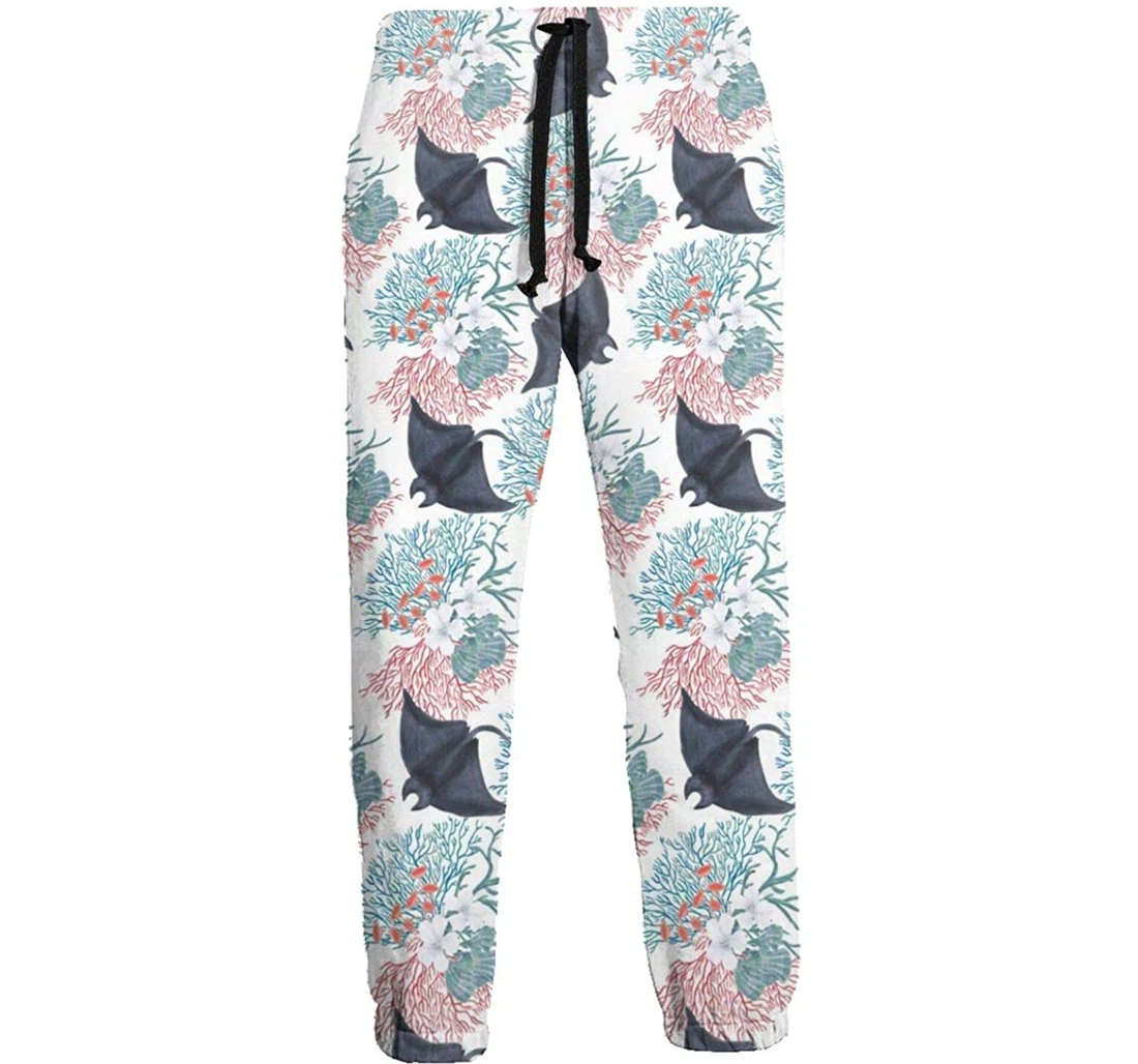 Personalized Manta Floral Pattern Graphric Casual Sweatpants, Joggers Pants With Drawstring For Men, Women
