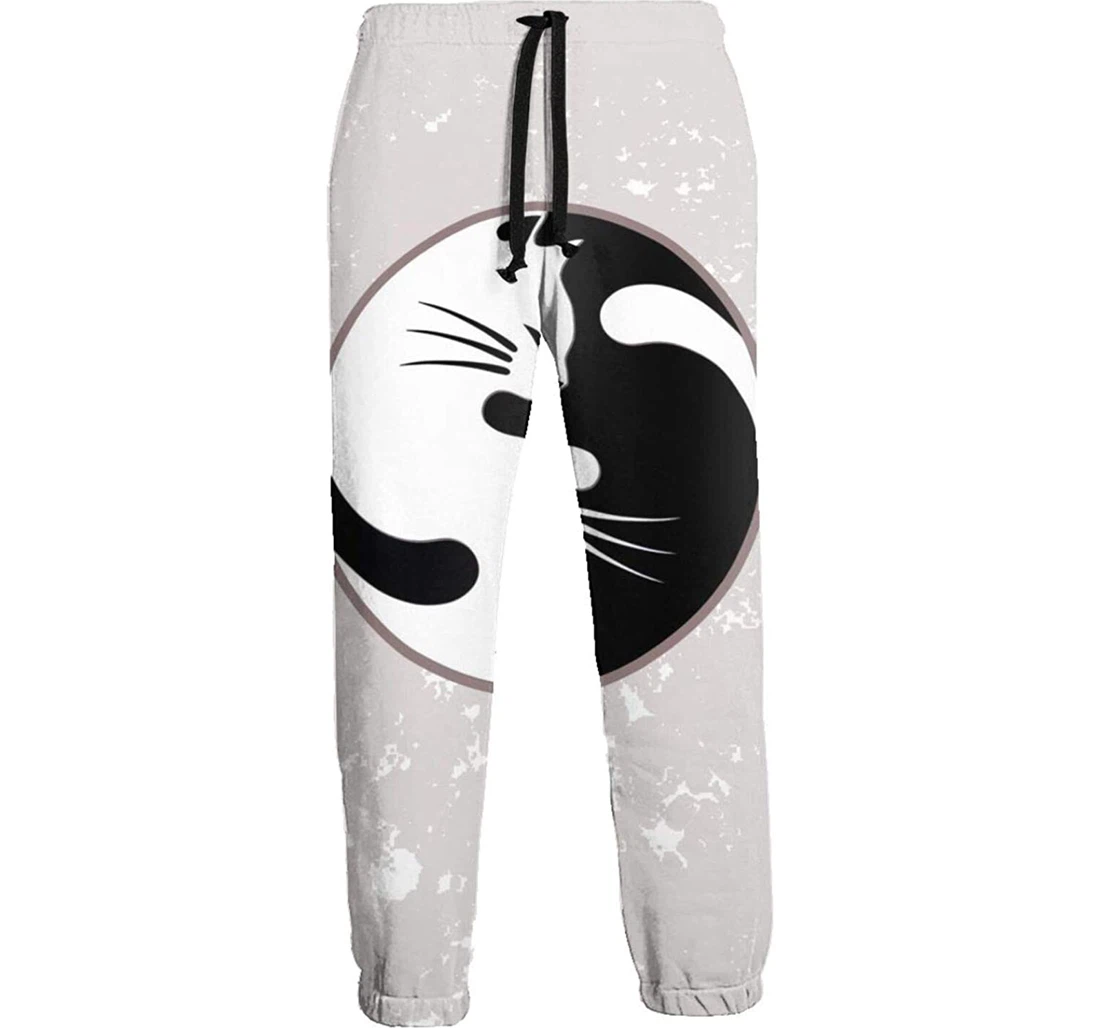 Personalized Yin Yang Cat Graphric Casual Sweatpants, Joggers Pants With Drawstring For Men, Women