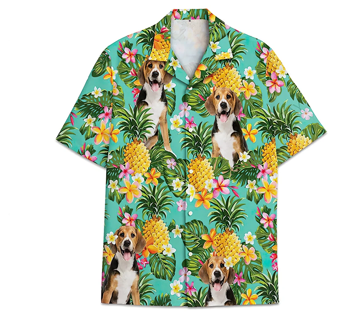 Personalized Dog Beagle Pineapple Pattern Short Tall Hawaiian Shirt, Button Up Aloha Shirt For Men, Women