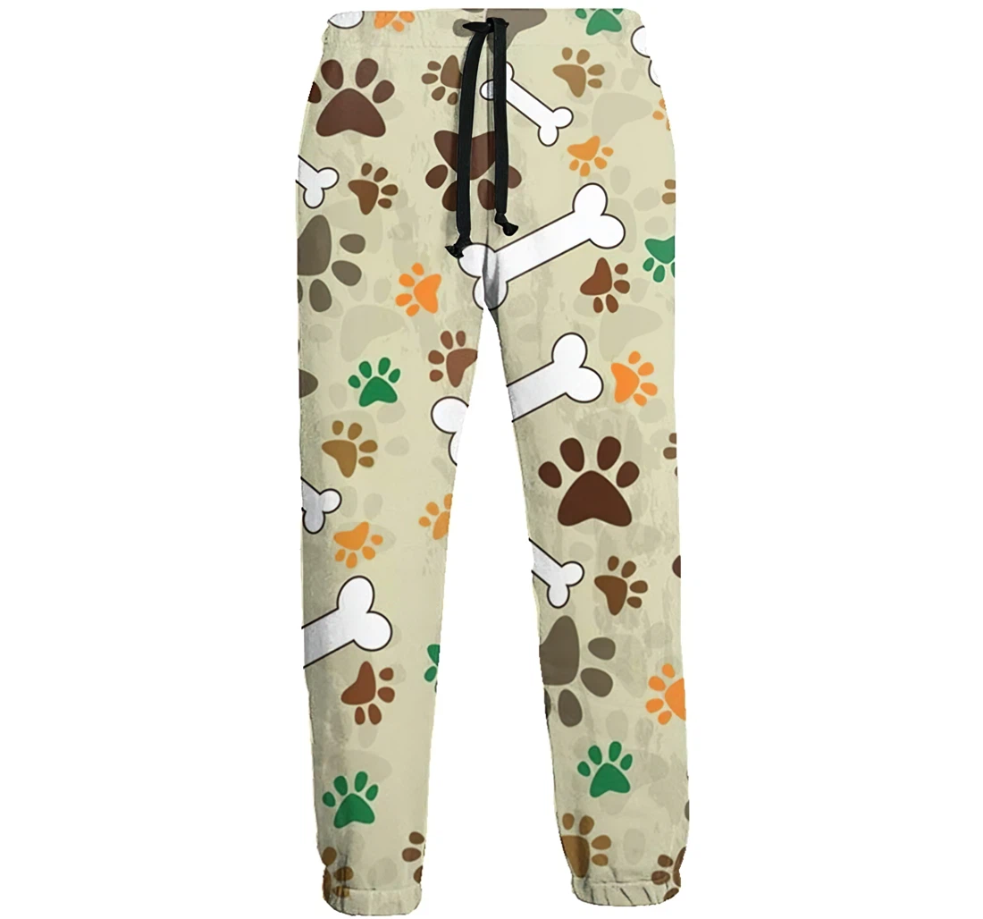 Personalized Hipster Dog Paw Bone Graphric Casual Sweatpants, Joggers Pants With Drawstring For Men, Women