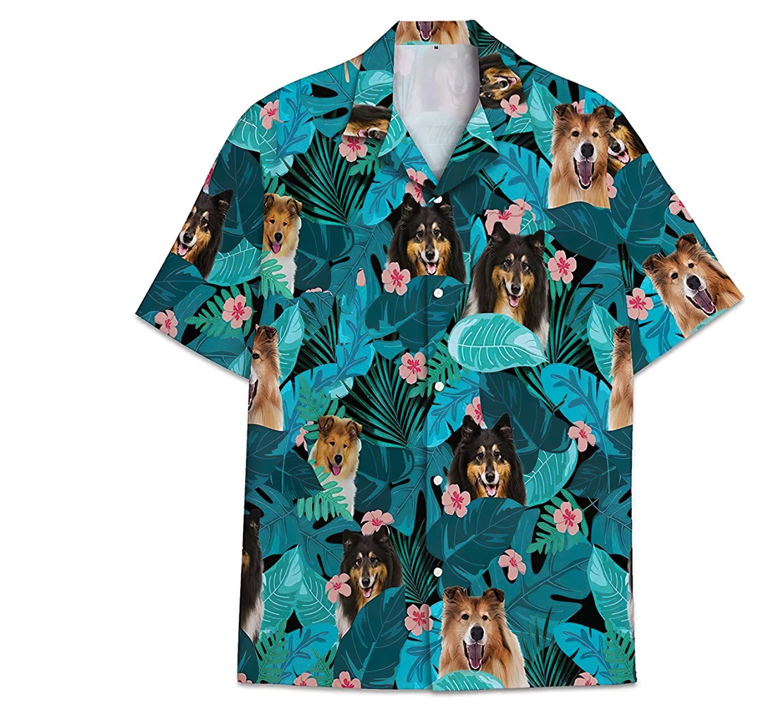 Dog Shetland Sheepdogs Pattern Short Tall Hawaiian Shirt, Button Up Aloha Shirt For Men, Women