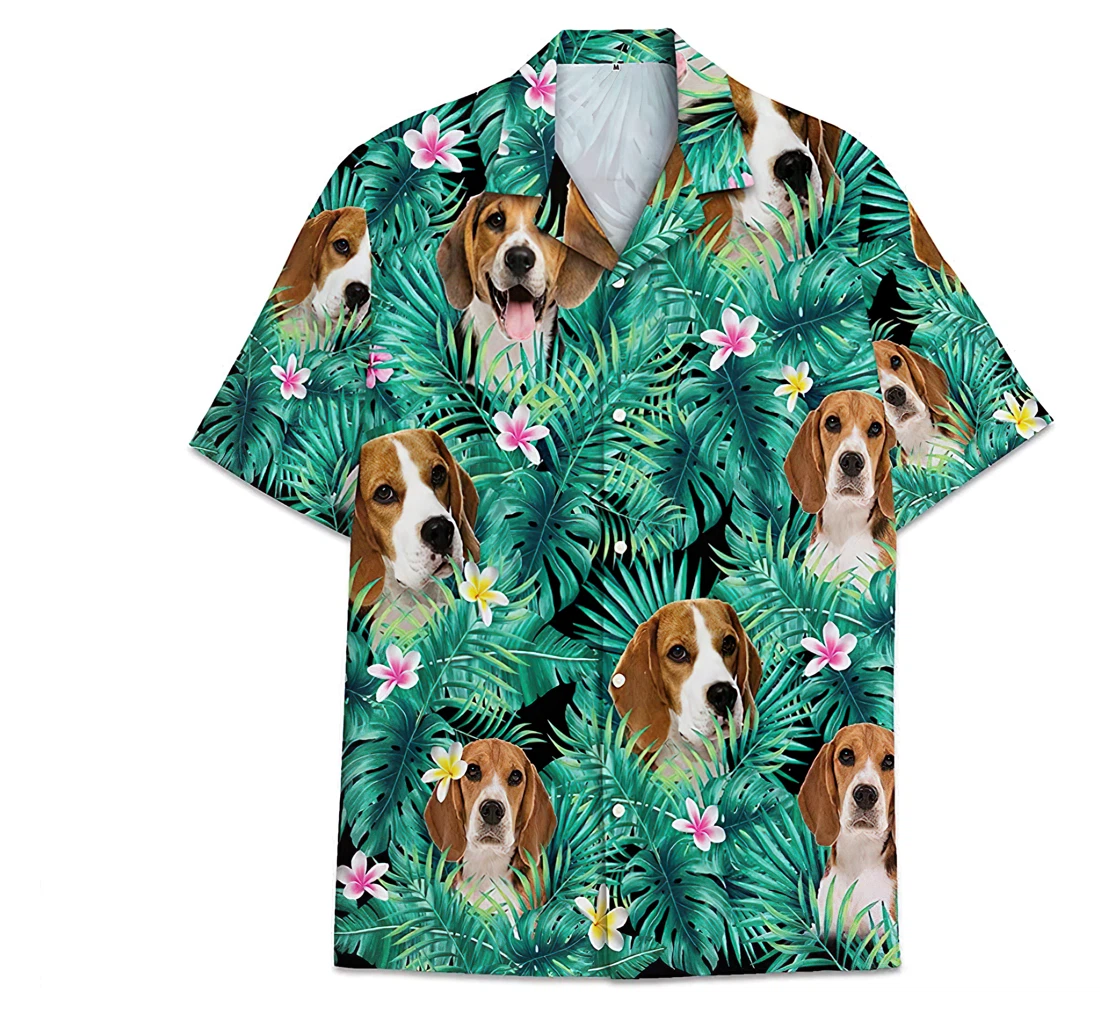 Dog Beagle Pattern Short Tall Womensmall Hawaiian Shirt, Button Up Aloha Shirt For Men, Women