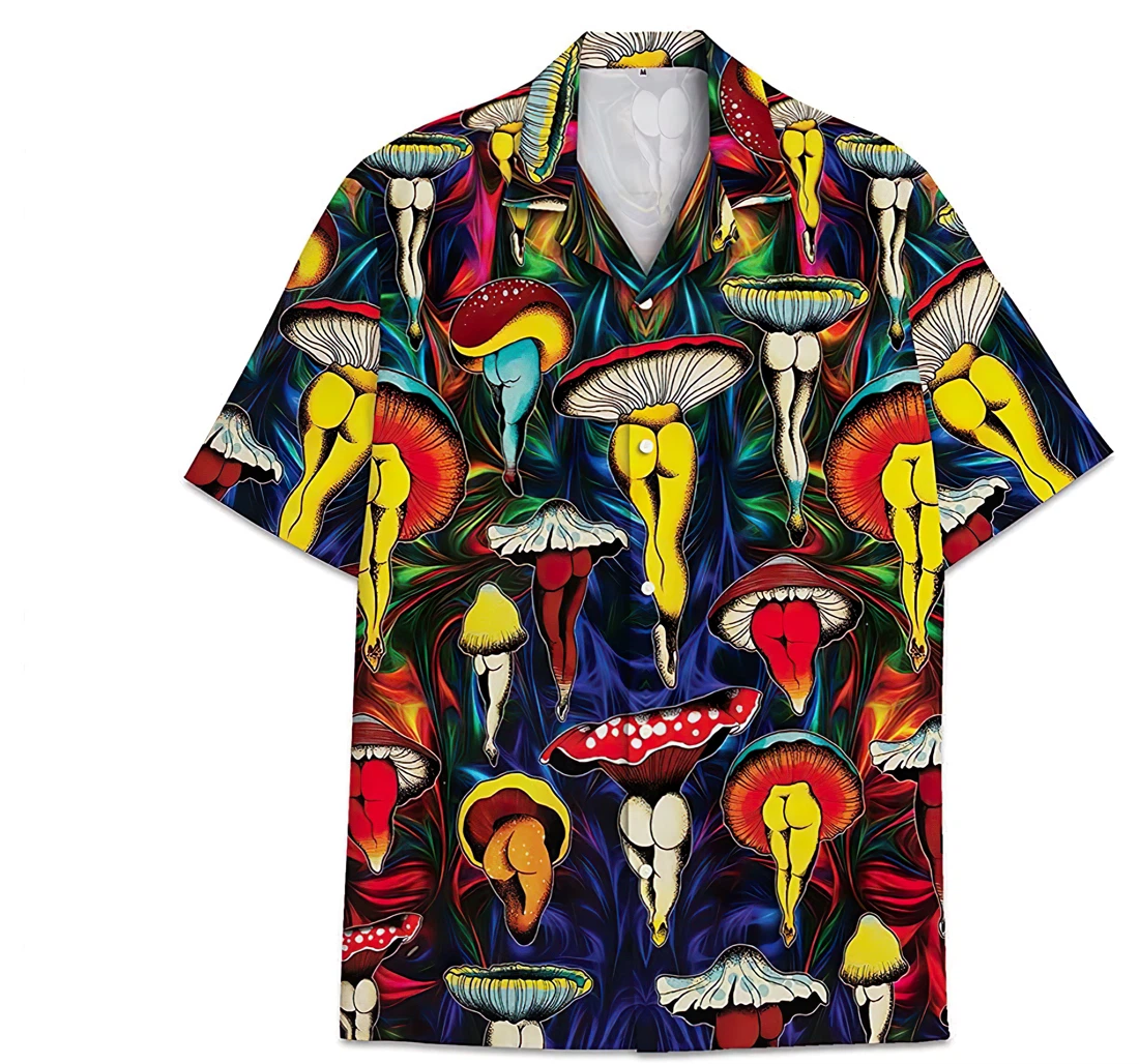Magic Mushroom Sexy Pattern Short Tall Hawaiian Shirt, Button Up Aloha Shirt For Men, Women