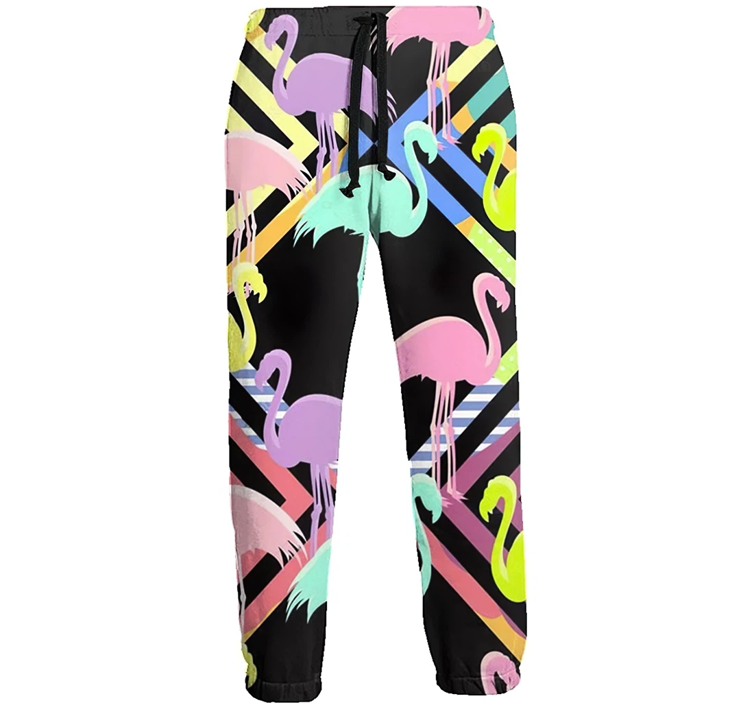 Colorful Flamingos Loose Long Sweatpants, Joggers Pants With Drawstring For Men, Women