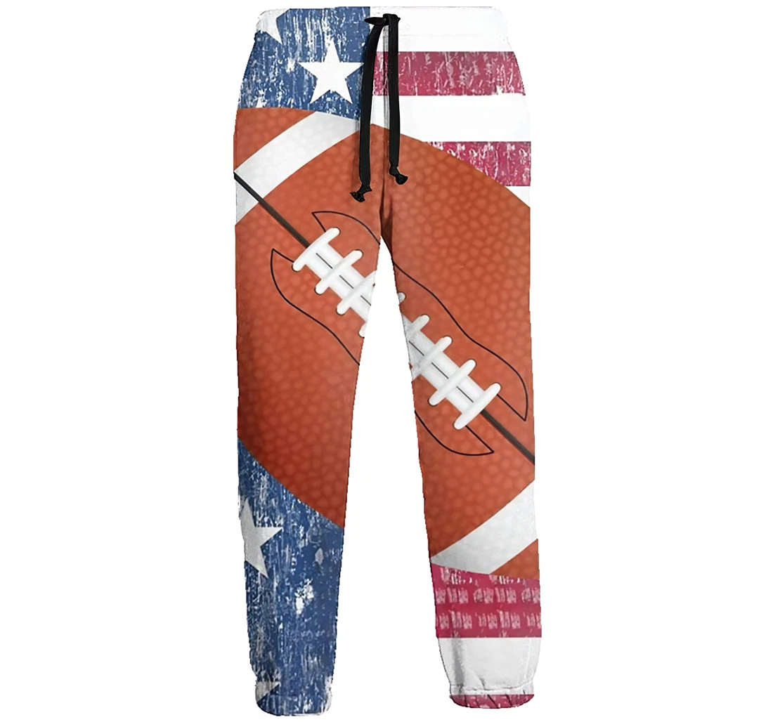 Personalized American Flag Football Athletic Running Workout Pant Sweatpants, Joggers Pants With Drawstring For Men, Women