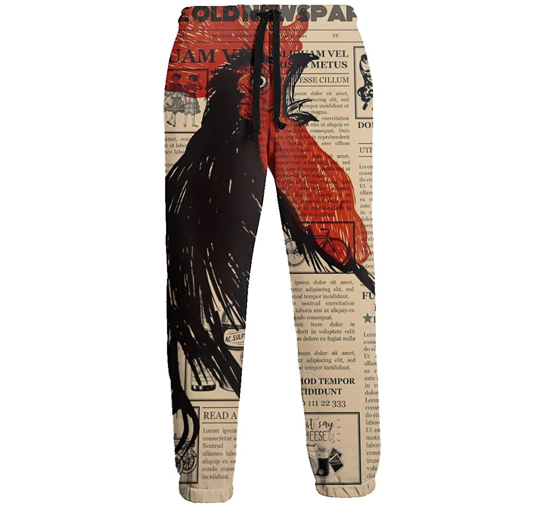 Personalized Old Newspaper Rooster Cock Athletic Running Workout Pant Sweatpants, Joggers Pants With Drawstring For Men, Women
