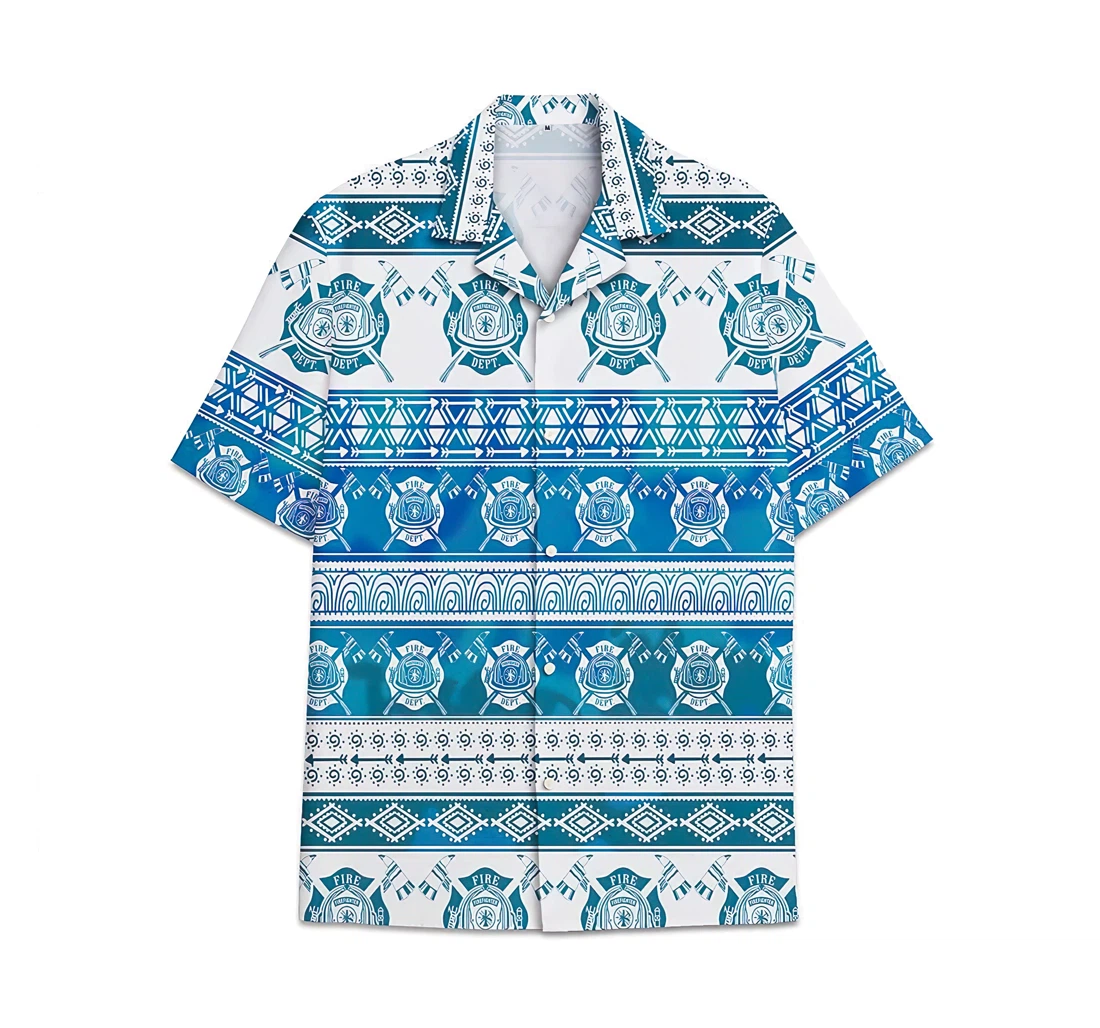 Firefighter Blue Pattern Short Tall Womensmall Hawaiian Shirt, Button Up Aloha Shirt For Men, Women