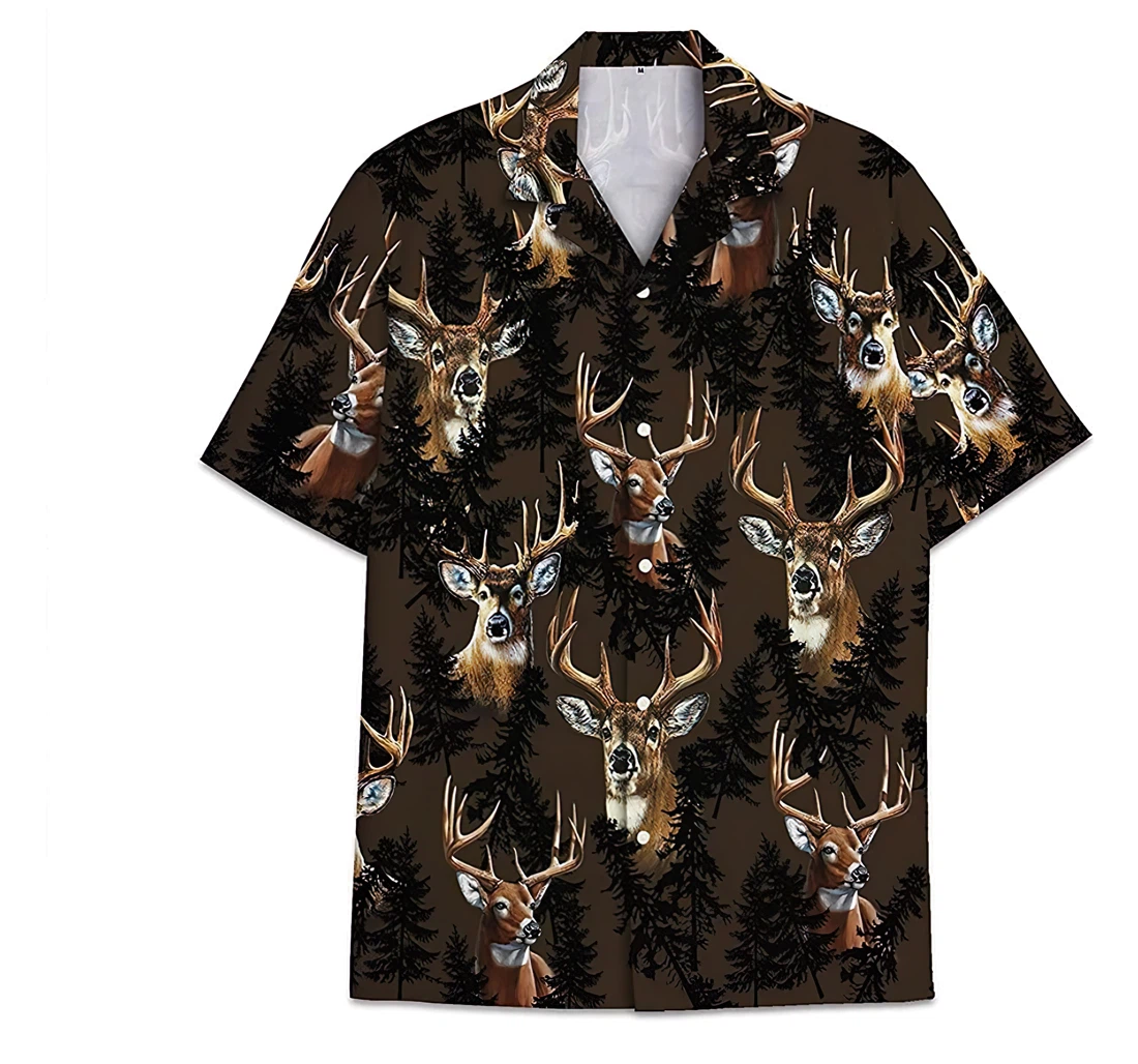 Deer Hunting Pattern Short Tall Womensmall Hawaiian Shirt, Button Up Aloha Shirt For Men, Women