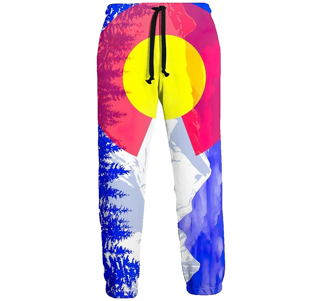 Personalized Colorado Flag And Mountains Loose Long Sweatpants, Joggers Pants With Drawstring For Men, Women