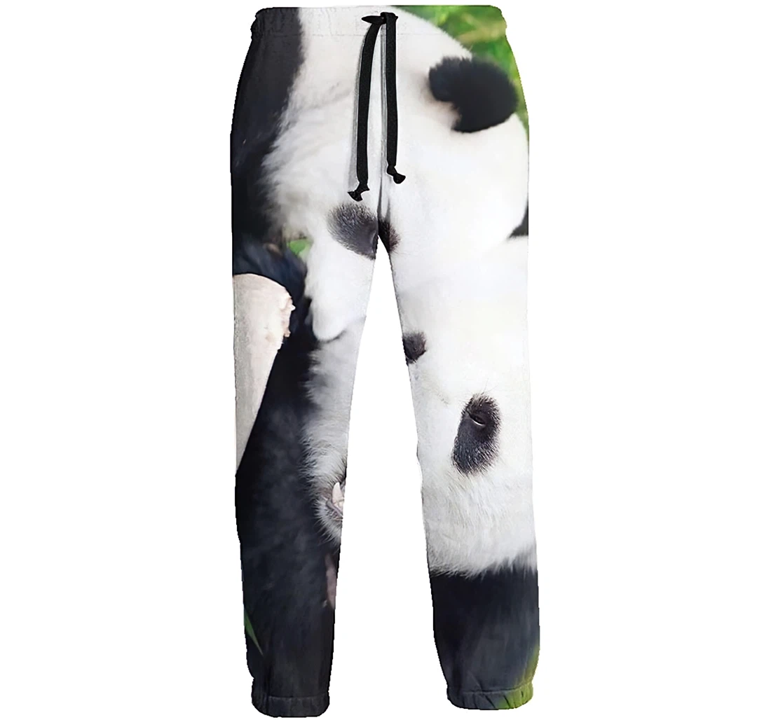 Personalized Pandas Eating Bamboo Loose Long Sweatpants, Joggers Pants With Drawstring For Men, Women