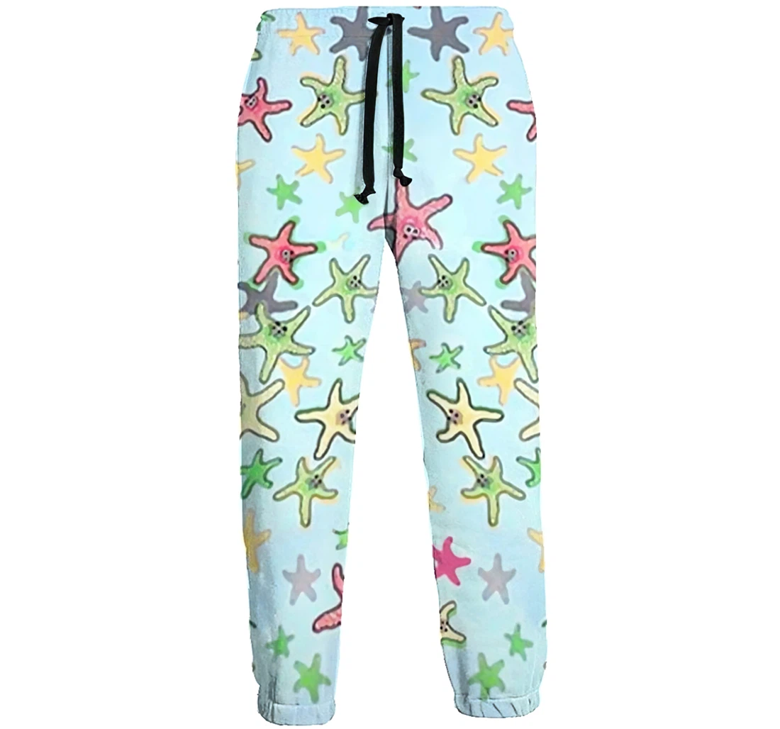 Personalized Colorful Cartoon Starfish Lightweight Workout Athletic Sweatpants, Joggers Pants With Drawstring For Men, Women
