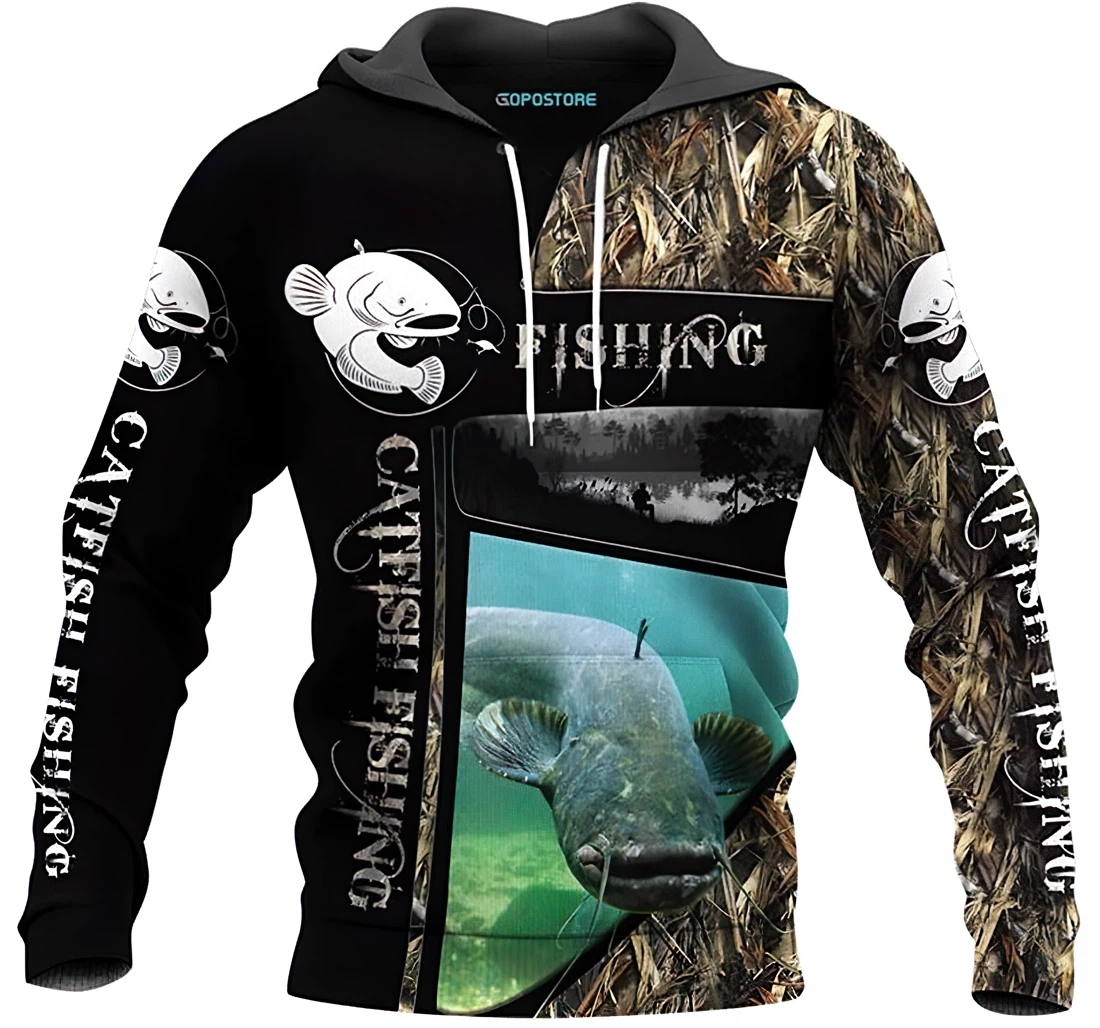 Love Catfish Fishing Fleece Short - 3D Printed Pullover Hoodie