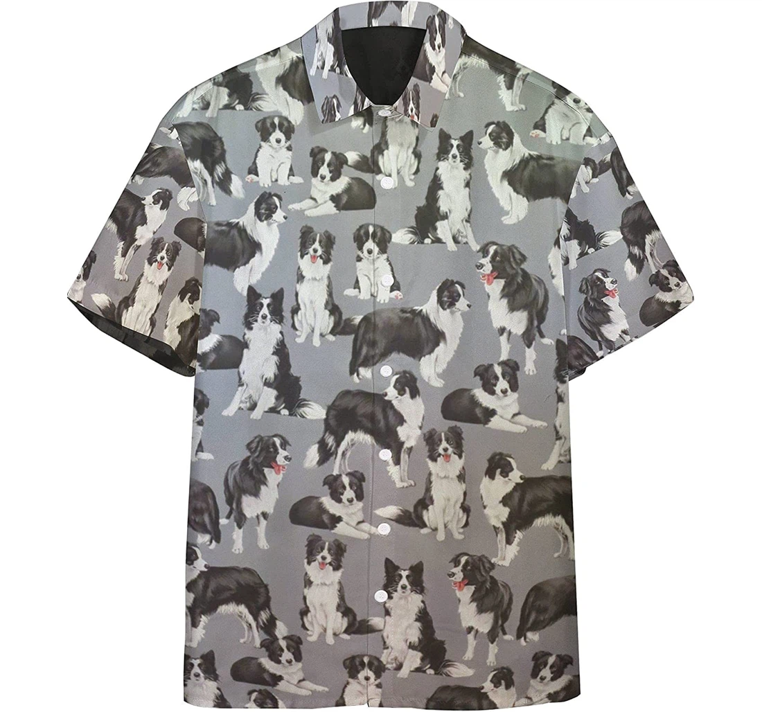 Collie Dogs Custom Cotton Pocket Summer Holiday Vacation Hawaiian Shirt, Button Up Aloha Shirt For Men, Women