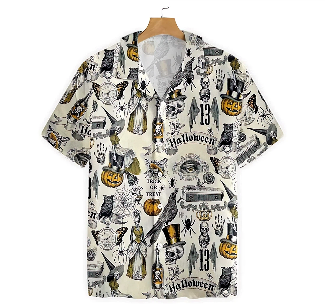 Personalized Trickery Halloween Summer Clothes Hawaiian Shirt, Button Up Aloha Shirt For Men, Women