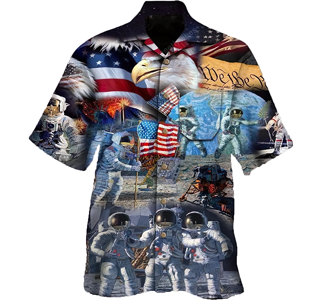 Personalized Astronaut Independence Day Short,  Hawaiian Shirt, Button Up Aloha Shirt For Men, Women