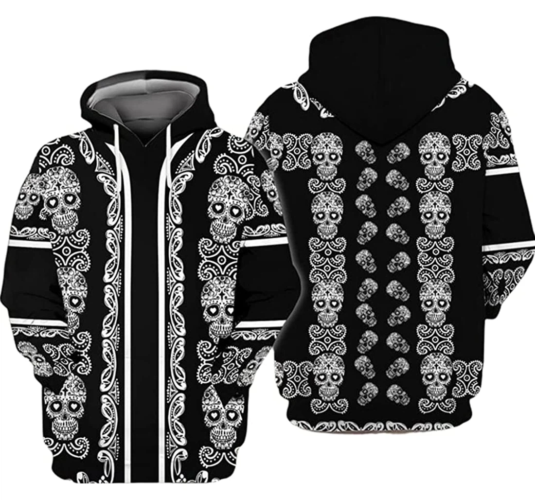 Personalized Sugar Skull And White Pattern Included - 3D Printed Pullover Hoodie