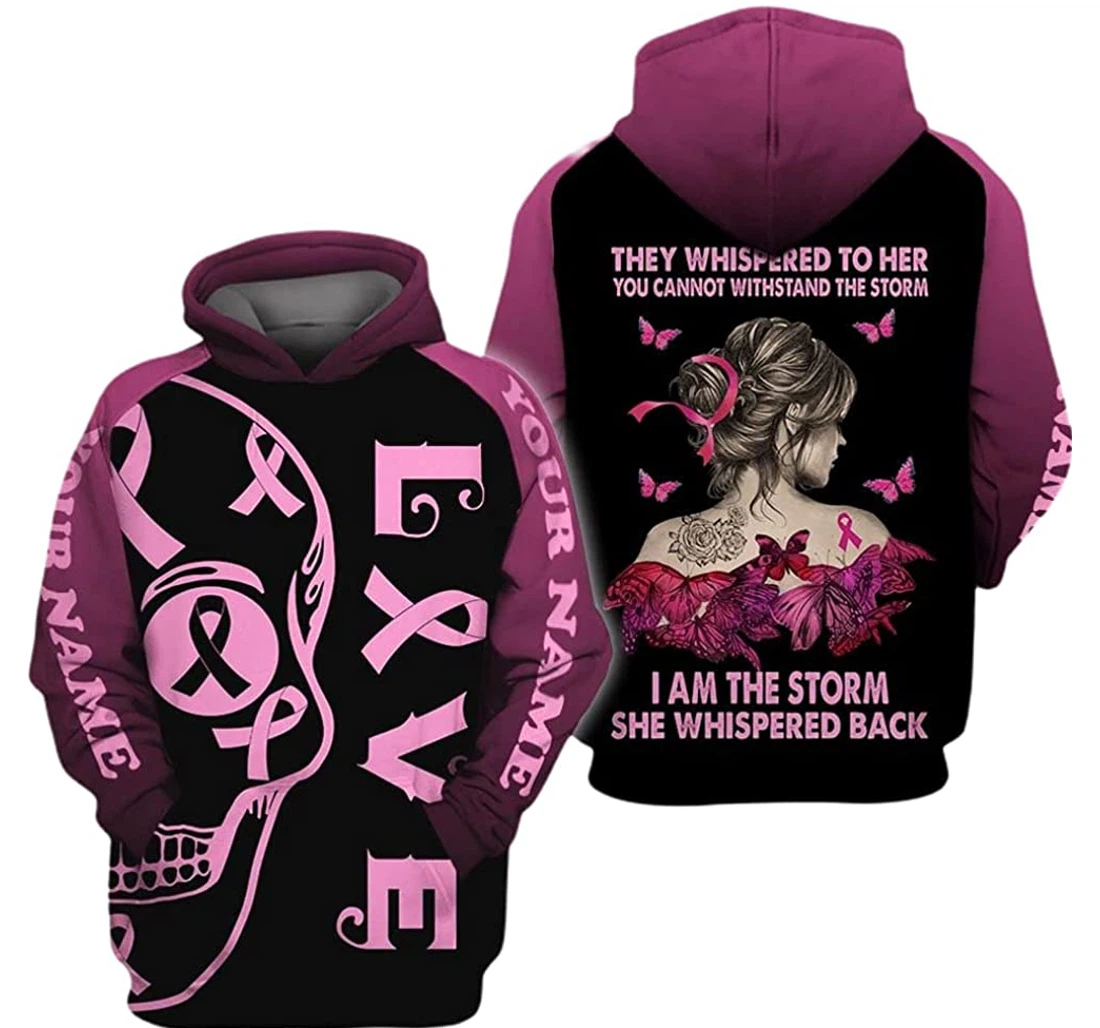 Personalized Name Breast Cancer Pink Skull Pattern Girl I Am The Storm - 3D Printed Pullover Hoodie