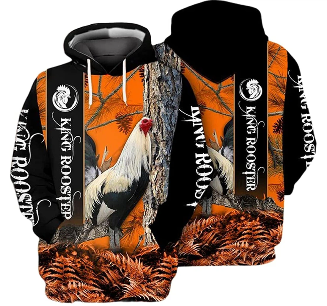 Personalized King Rooster Orange In The Forest Included - 3D Printed Pullover Hoodie