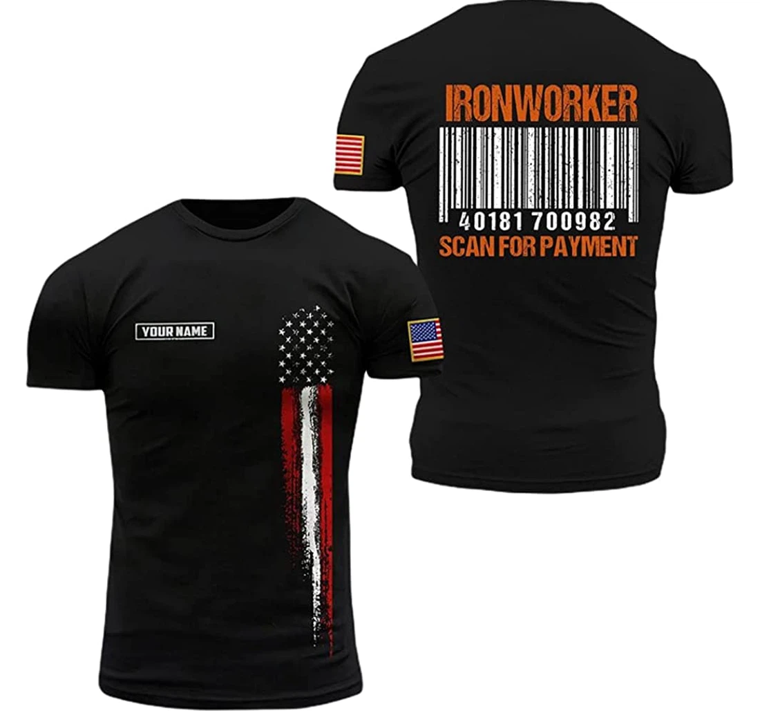 Personalized Name Ironwrker Scan Payment Us Flag Included - 3D Printed T-shirt