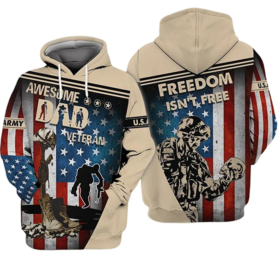 Personalized U.s Army Veteran Awesome Dad Veteran Freedom Isn't Free Veteran Included - 3D Printed Pullover Hoodie