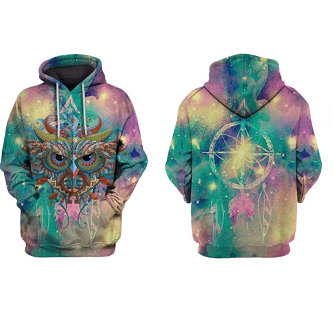 Personalized Colorful Owl Lightweight Premium Sportwear Up - 3D Printed Pullover Hoodie