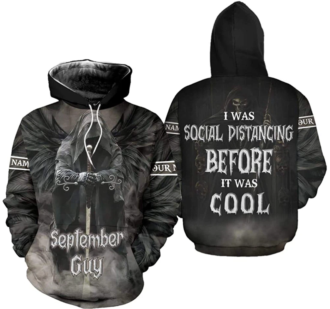 Personalized Name September Guy Skull I Was Social Distancing Before It Was Cool - 3D Printed Pullover Hoodie