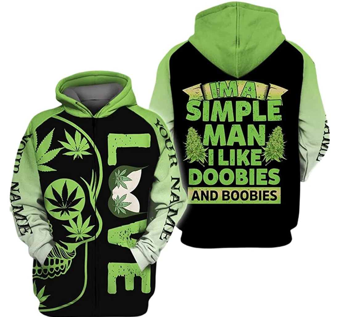 Personalized Name Love Skull Weed Im A Simple Man I Like Doobies And Doobies - 3D Printed Pullover Hoodie