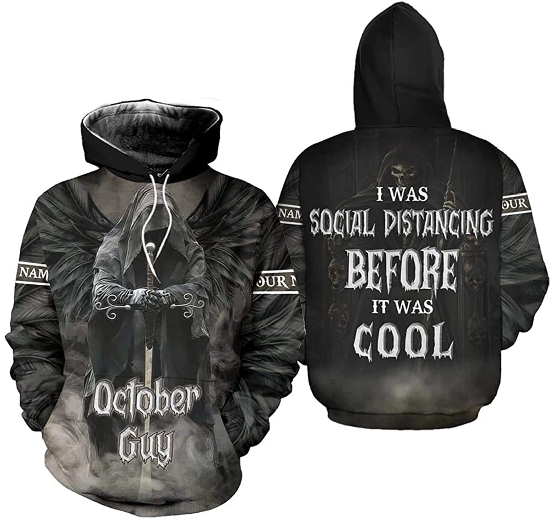 Personalized Name October Guy Skull I Was Social Distancing Before It Was Cool - 3D Printed Pullover Hoodie