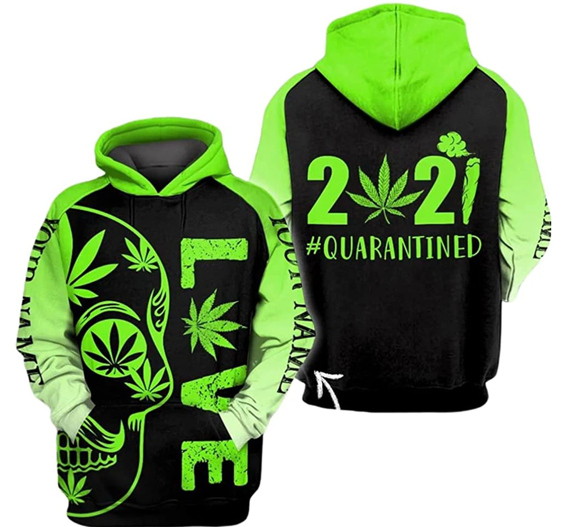 Personalized Name Skull Love Weed Quarantined - 3D Printed Pullover Hoodie