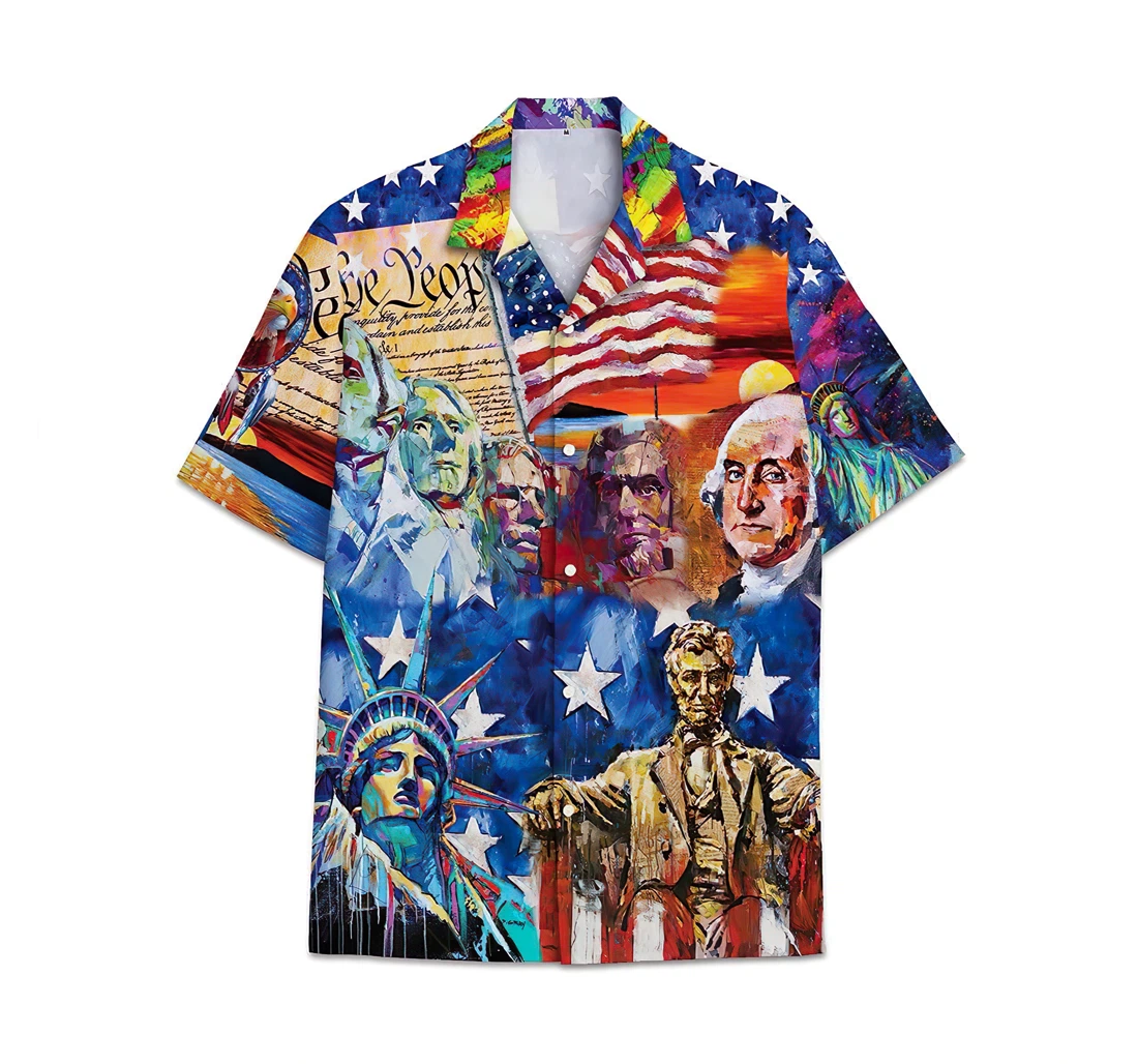 Personalized Patriotic American Pattern Short Tall Womensmall Hawaiian Shirt, Button Up Aloha Shirt For Men, Women