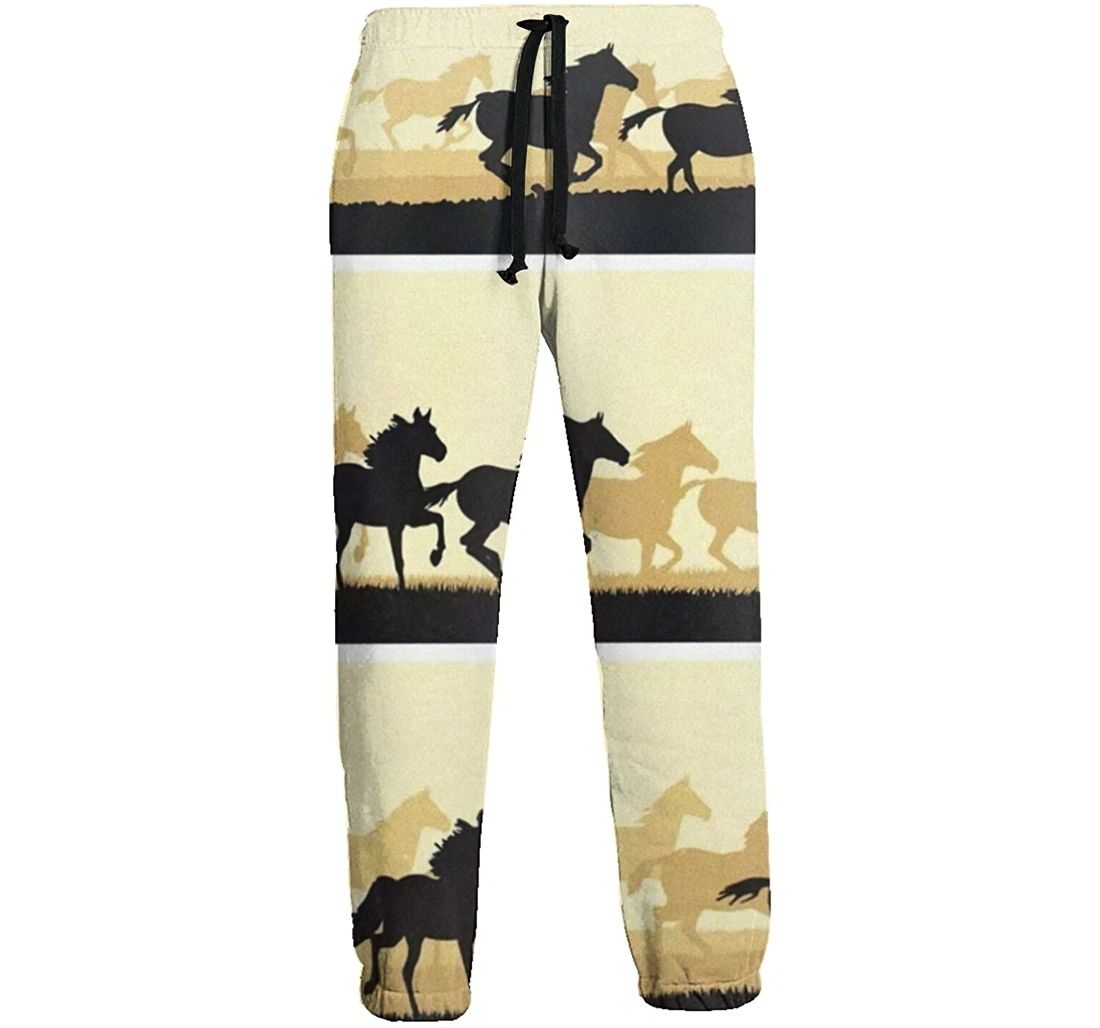 Personalized Silhouette Herd Of Horses Graphric Casual Sweatpants, Joggers Pants With Drawstring For Men, Women