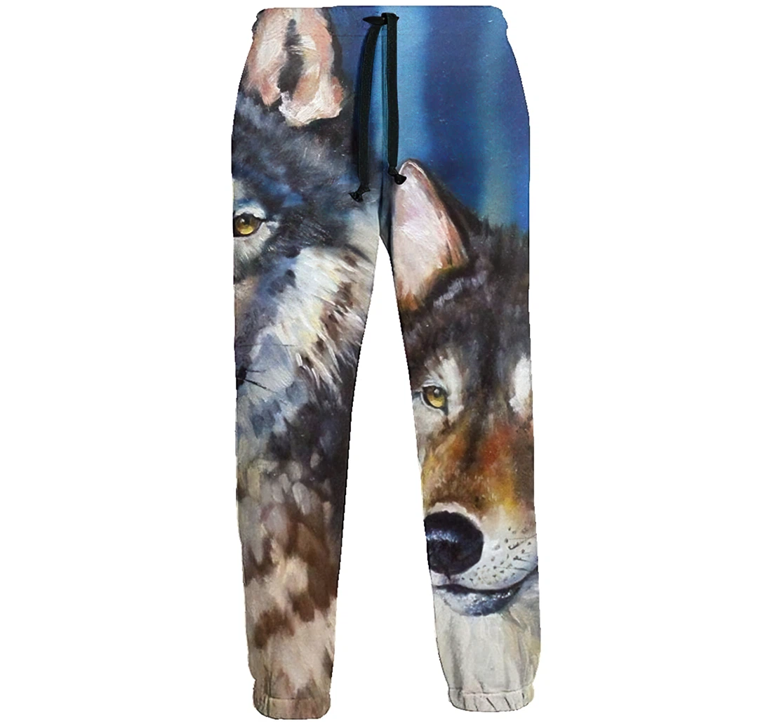 Wolves Face Oil Painting Graphric Casual Sweatpants, Joggers Pants With Drawstring For Men, Women