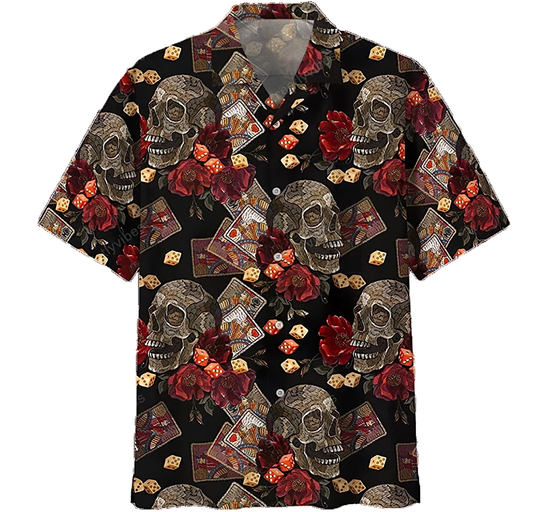 Personalized Skull Poker Player V1 Short,  Hawaiian Shirt, Button Up Aloha Shirt For Men, Women