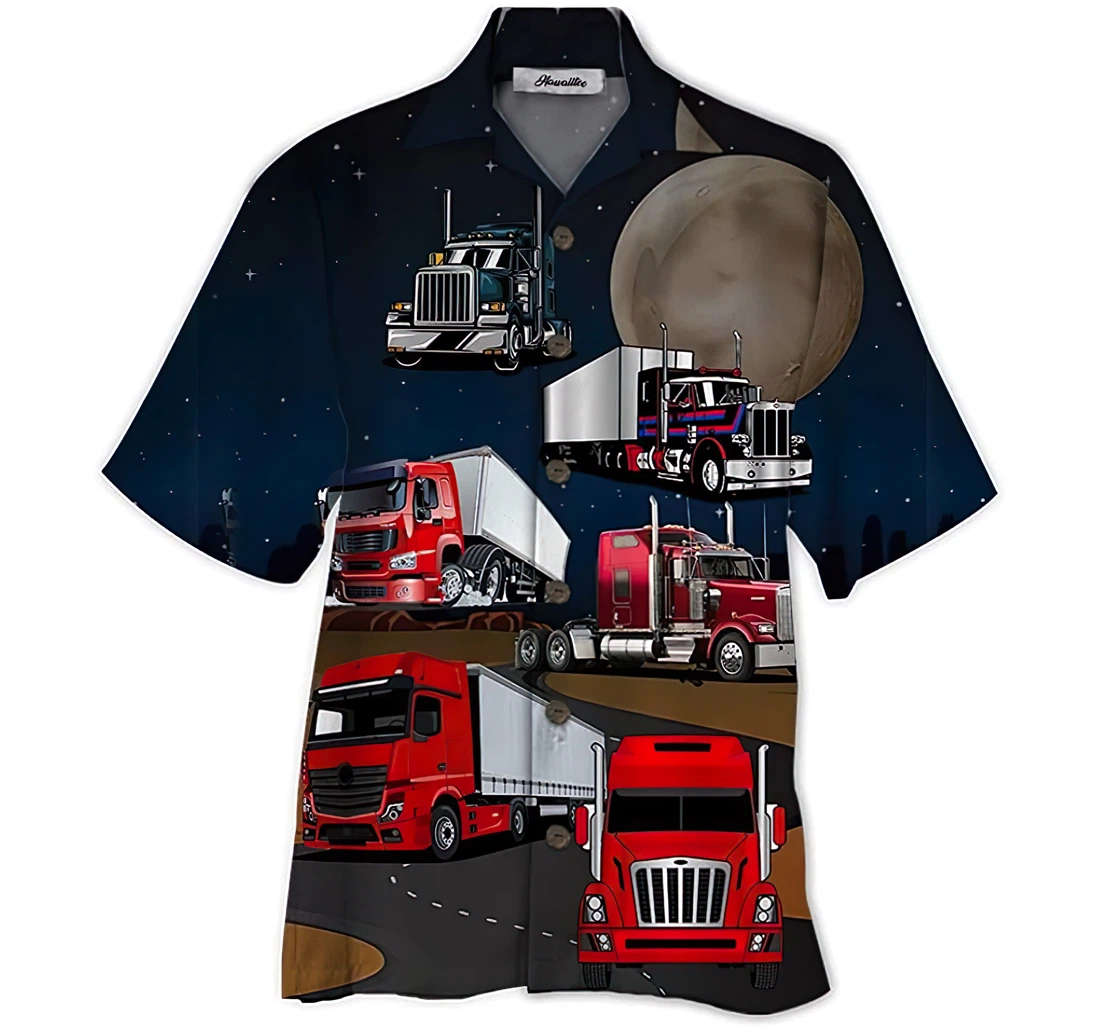 Personalized Amazing Truck Driver And Moon Short,  Hawaiian Shirt, Button Up Aloha Shirt For Men, Women