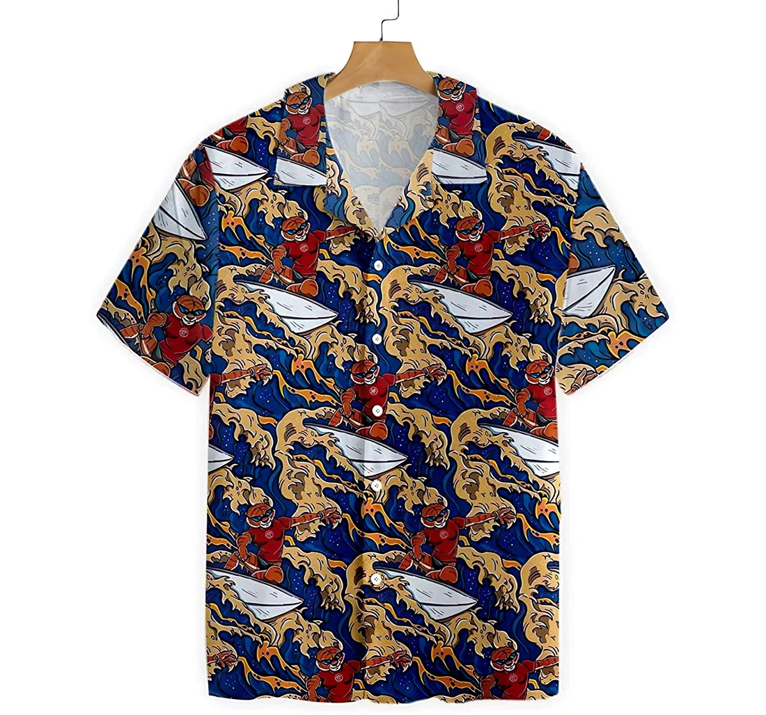 Personalized Tiger Surfer Roaring Waters Hawaiian Shirt, Button Up Aloha Shirt For Men, Women