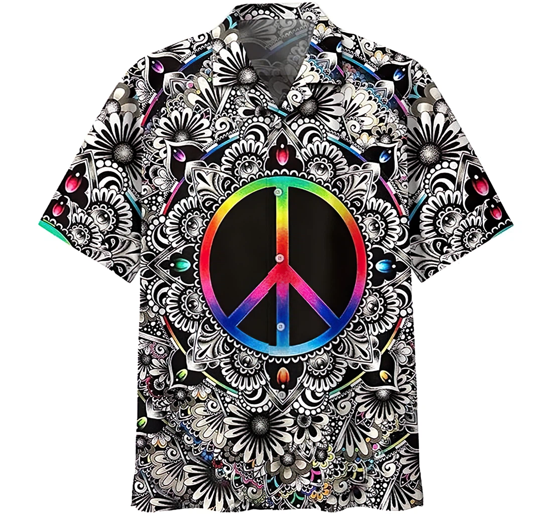 Personalized Hippie Peace Sign Short,  Hawaiian Shirt, Button Up Aloha Shirt For Men, Women