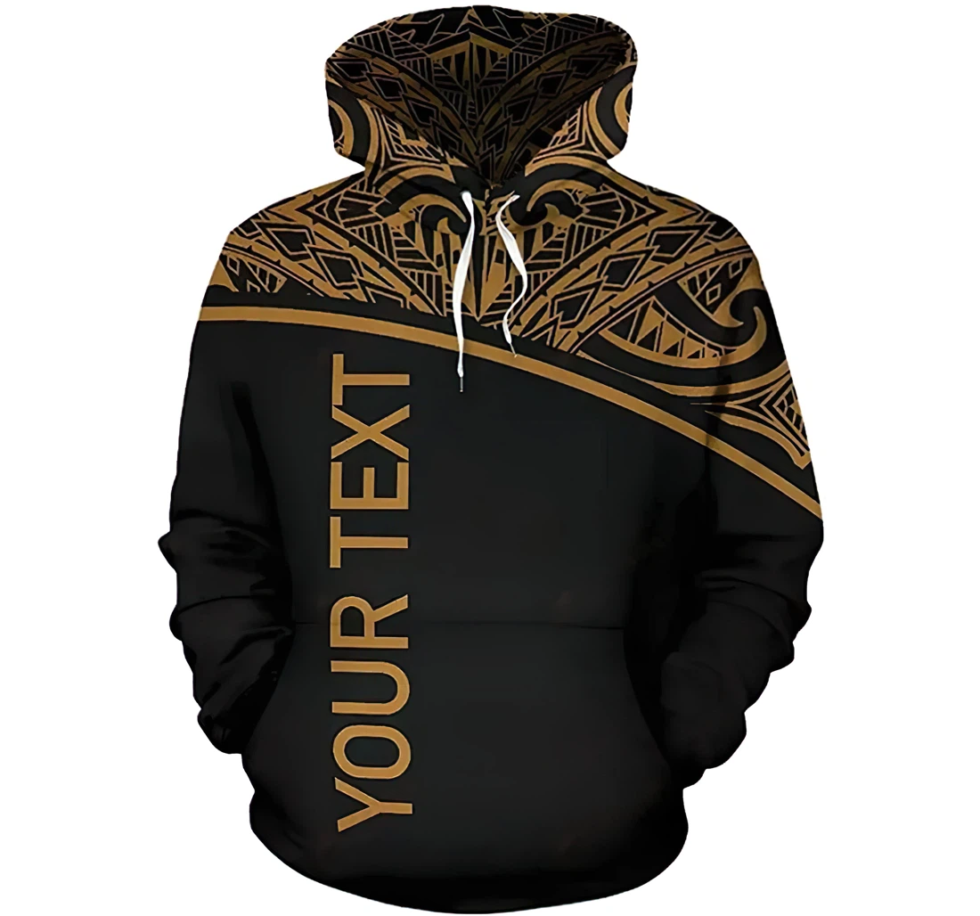 Personalized Name Turtle Polynesian Gold Curve Style - 3D Printed Pullover Hoodie