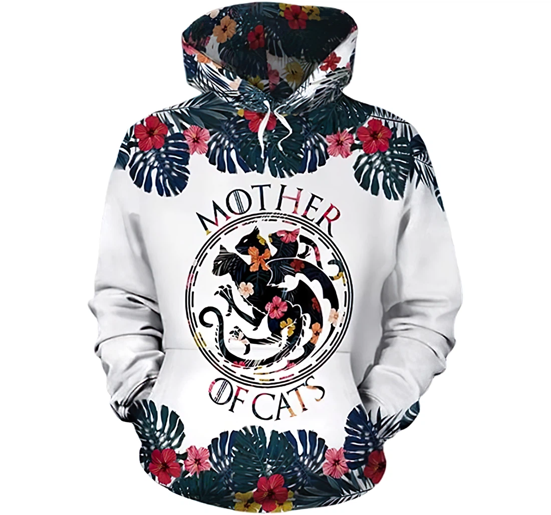 Mother Of Cats Tropical And Flower Pattern Included - 3D Printed Pullover Hoodie