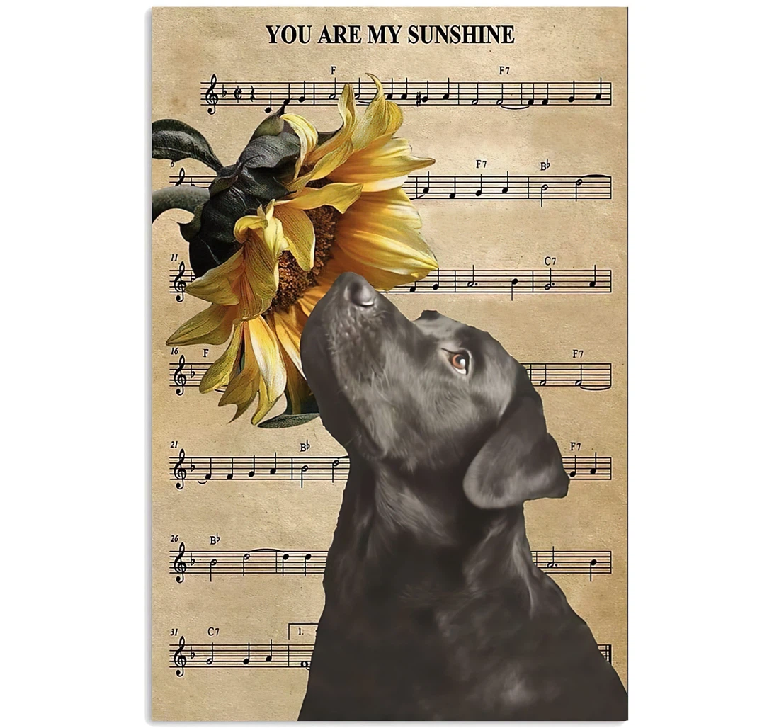 Poster, Canvas - Labrador Dog Sunflower Music You Are My Sunshine Print Framed Wall Art