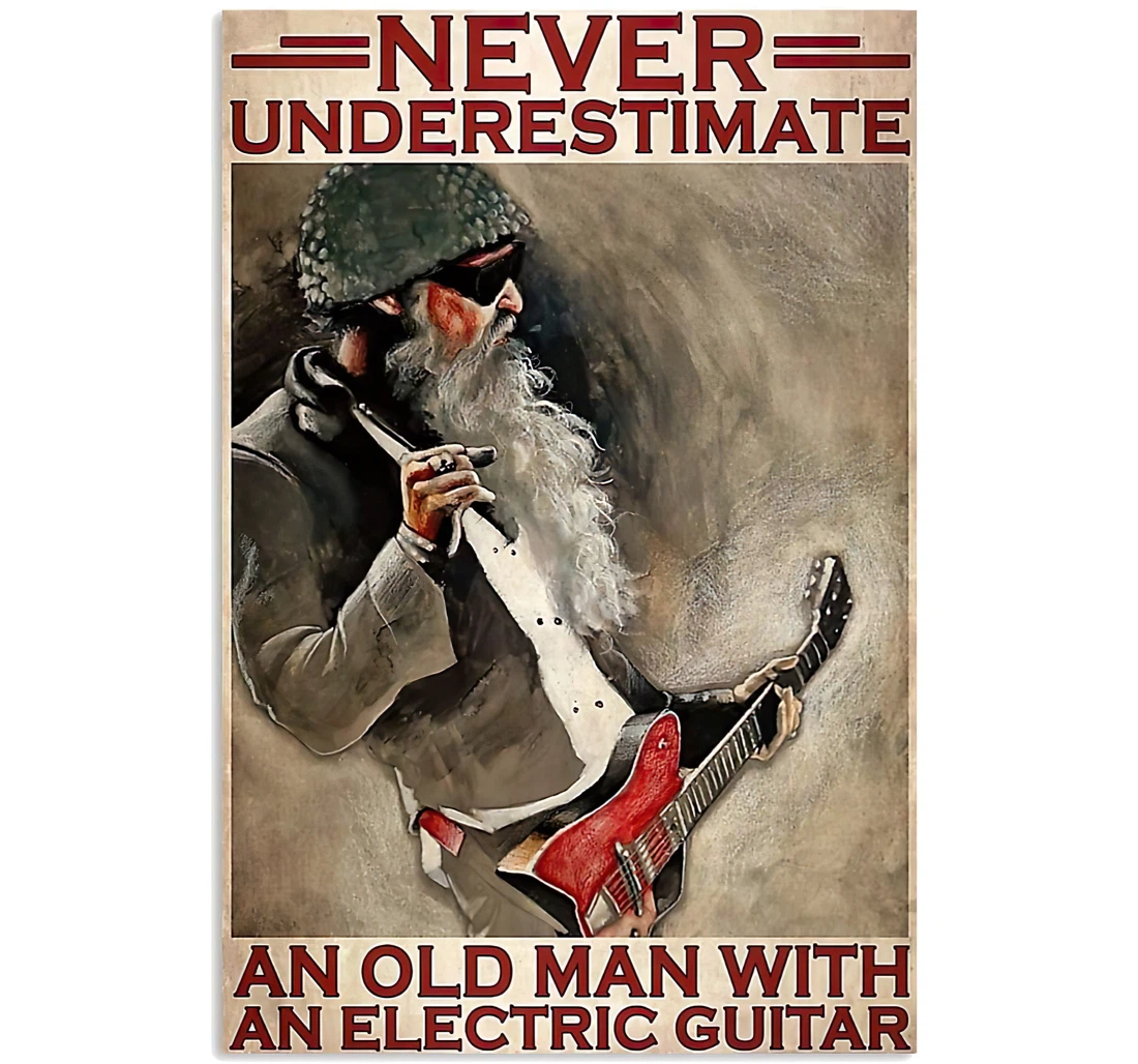 Poster, Canvas - Never Underestimate An Old Man With An Electric Guitar Print Framed Wall Art