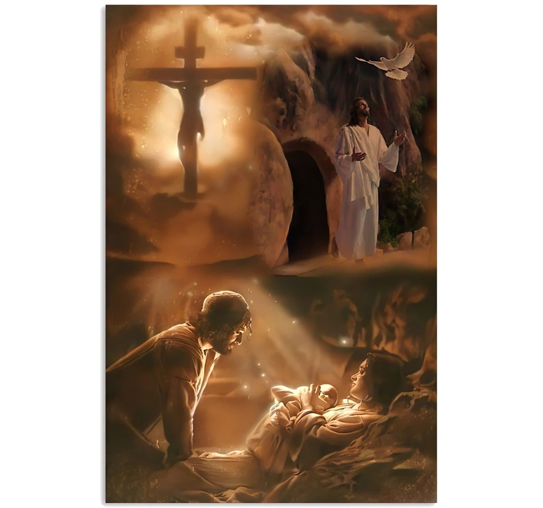 Poster, Canvas - Jesus Christian Cross Bird Mom Baby He Loves You Print Framed Wall Art