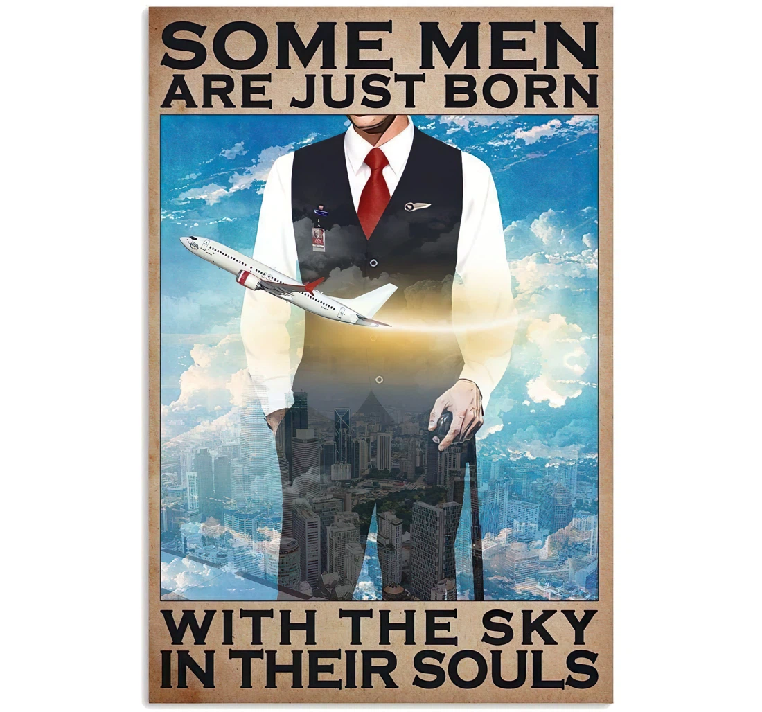 Poster, Canvas - Flight Attendant Some Men Are Just Born With The Sky In Their Souls Print Framed Wall Art