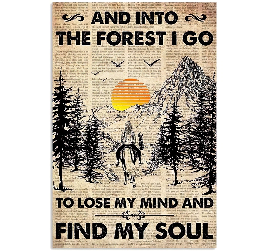 Poster, Canvas - Girl Horse Riding And Into The Forest I Go To Lose My Mind And Find My Soul Print Framed Wall Art