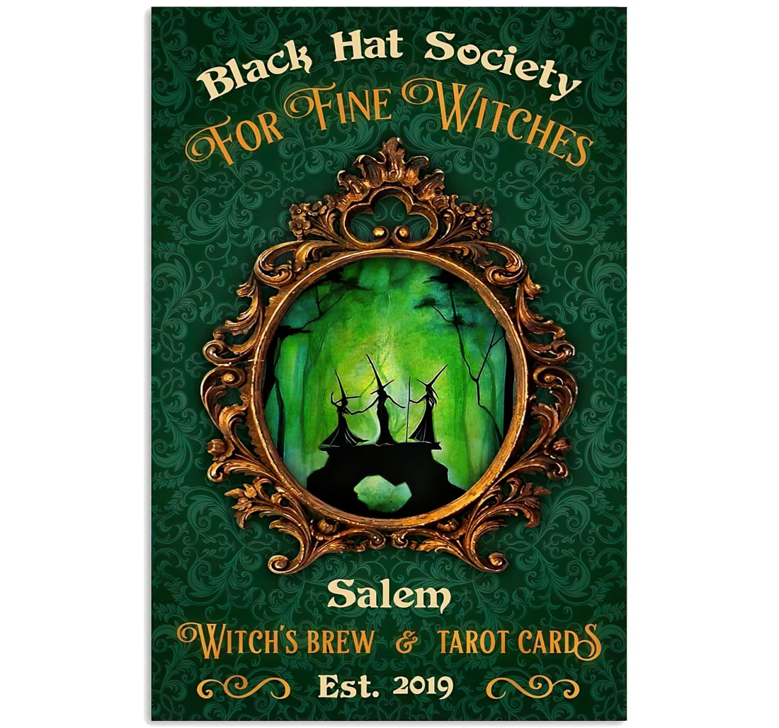 Poster, Canvas - Personalized Witch Black Hat Society Fine Witches Witch's Brew Tarot Card Poster, Print Framed Wall Art