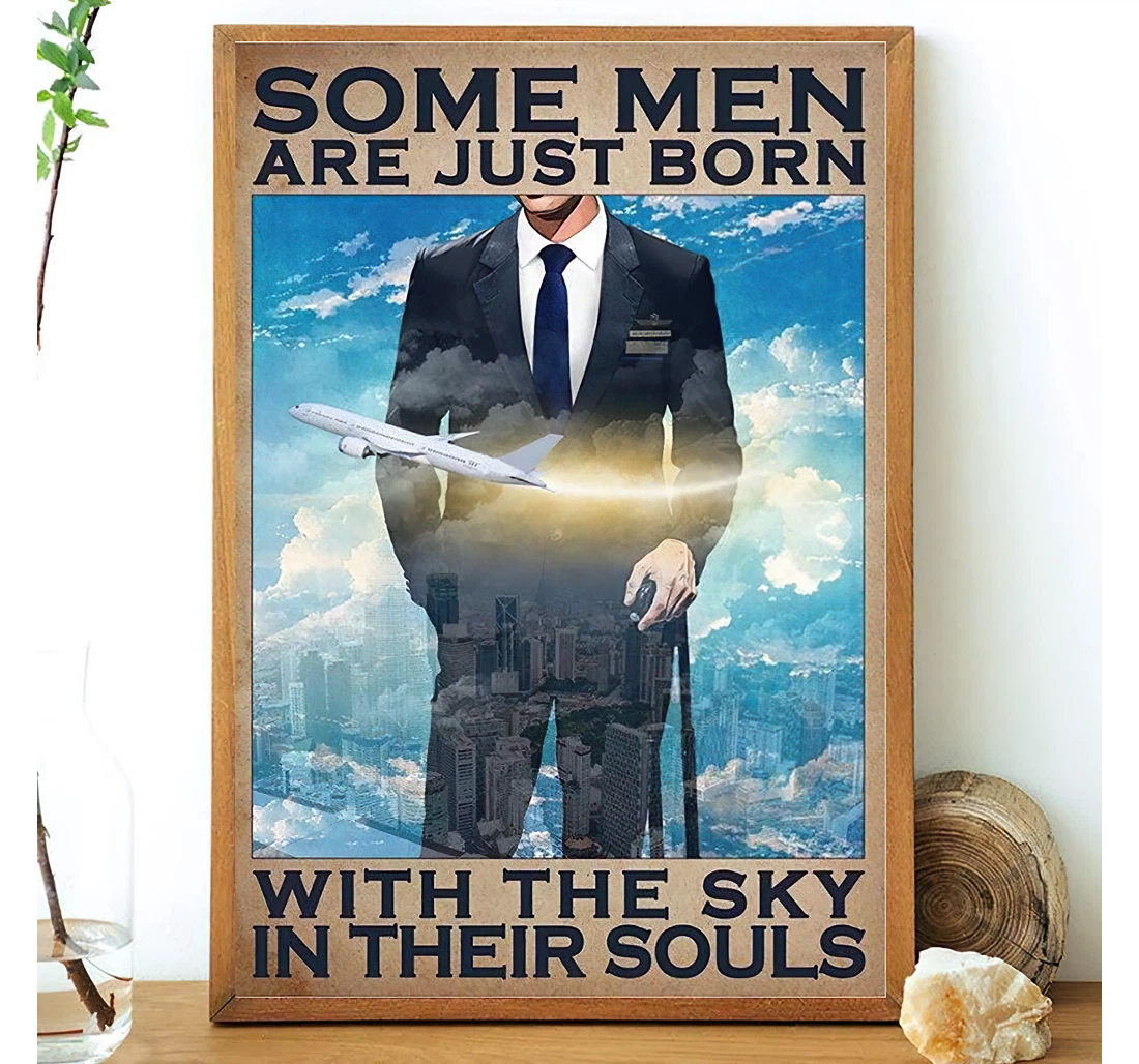 Poster, Canvas - Flight Attendant Blue Uniform Some Men Born With The Sky In Their Souls Airline Attendant & Print Framed Wall Art